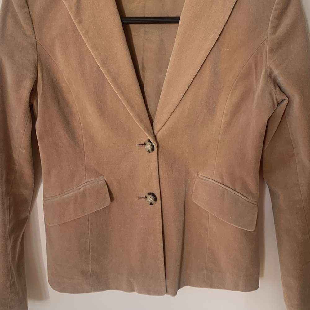 OZOC VELVET BLAZER TORTOISE BUTTONS WOMENS 40 DOUBLE BUTTON LINED CAMEL TAN EUC - Picture 7 of 11
